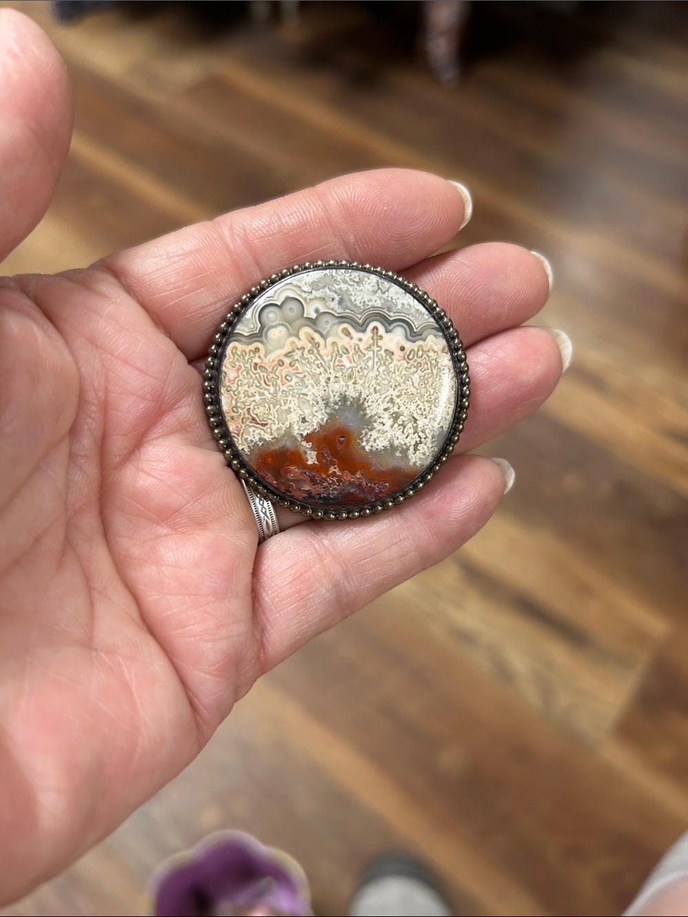 Handcrafted Sterling Crazylace Agate Statement Brooch in Cream and Rust